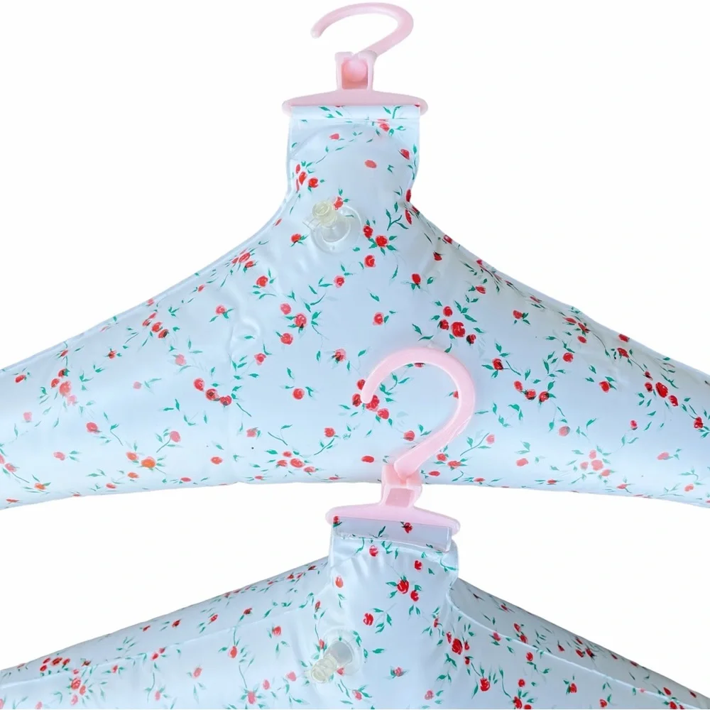 Vintage Cottagecore Inflatable Hangers 60s Poppy Rose Dainty Floral White Pink